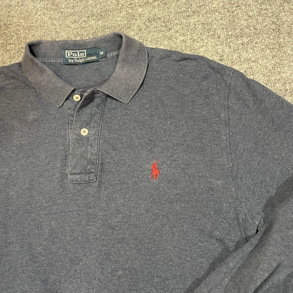 Ralph Lauren Long Sleeve Polo Shirt Men's Medium Blue Pony Logo Preppy Heritage - Picture 2 of 8